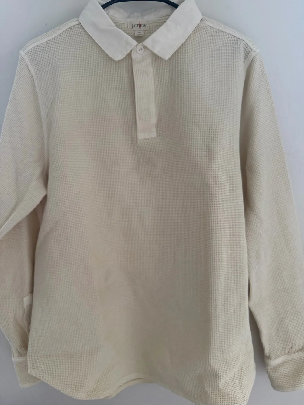 J. Crew Cream Waffle-Knit Button-Down RUGBY